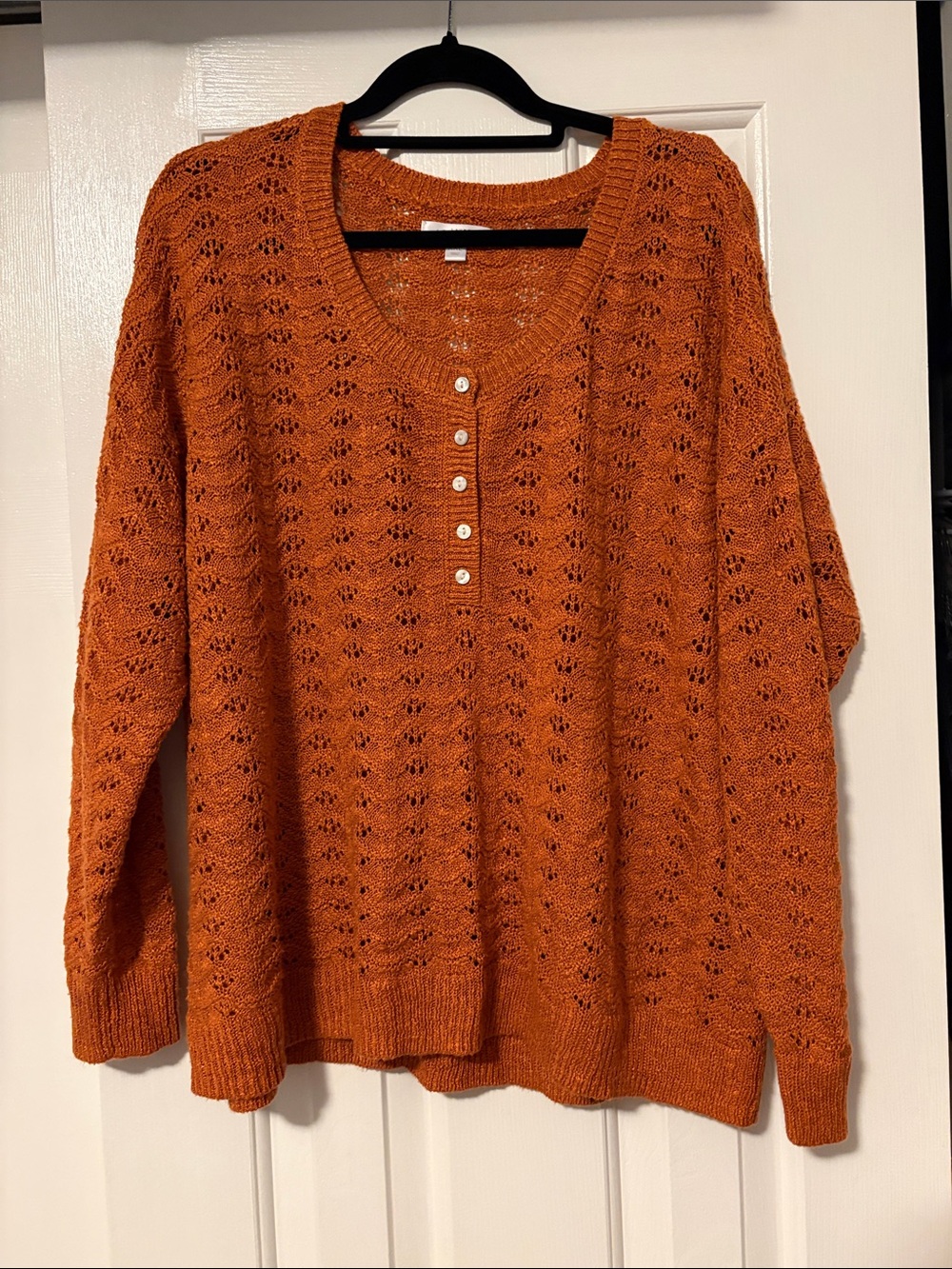 LC Lauren Conrad Open-Knit Scoop Henley Sweater - Orange